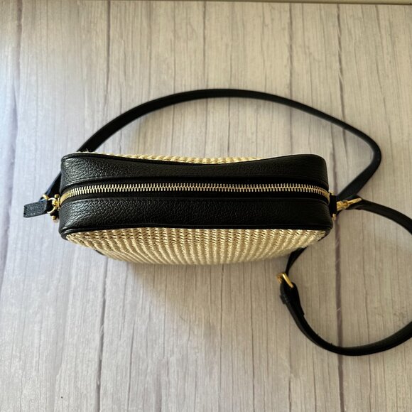 Quince Italian Leather & Raffia Crossbody Bag, Black and Natural - Picture 6 of 11